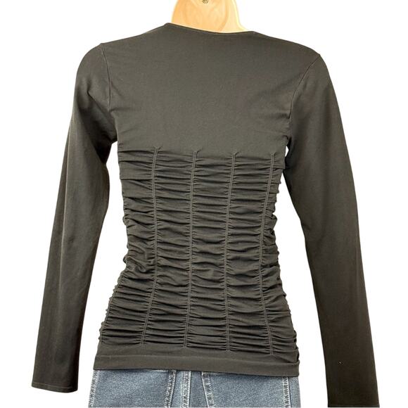Last Tango Black Fitted Top Stretchy Ruched Detail No Seams Long Sleeve - Picture 2 of 16
